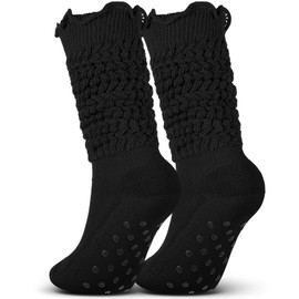 Sintege 1 Pair of Stopper Socks Women's Yoga Socks Pilates Socks with Ruffles Knee-High Non-Slip Socks Non-Slip Socks with Handles, black