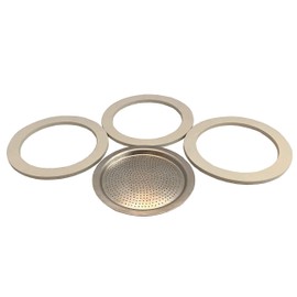 Sergioshop Replacement Seal Set for Espresso Maker - 6 Cups Aluminium - 3 x Sealing Ring 1 x Replacement Strainer