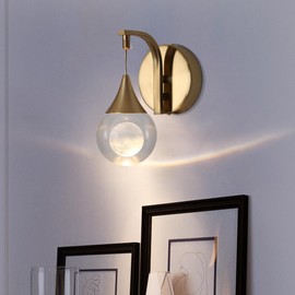 WillWant Globe Crystal Wall Lights，Modern Wall Sconce，Led Moon Wall Lamp for Bathroom, Bedroom, Living Room, Hallway，3300k，Dimmable，Gold