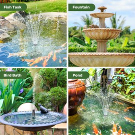 Antfraer Solar Fountain Pump Built-in 3600mAh Battery Backup, 8W Solar Water Pump for Bird Bath with Dry-Run Protection & Double-Layer Nozzles & 5Ft Tubing for Bird Bath Pond Water Features