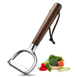 Y Potato Peelers with 304 Stainless Steel Swivel Blade, Premium Real Wood Handle Leather Strap, Apple Vegetable Peeler