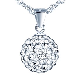 MicLee Women's Girl's Necklace pendant, 925 Sterling Silver necklace, Shambhala crystal ball necklace pendant, Inlaid zircon, Shiny and elegant, silver