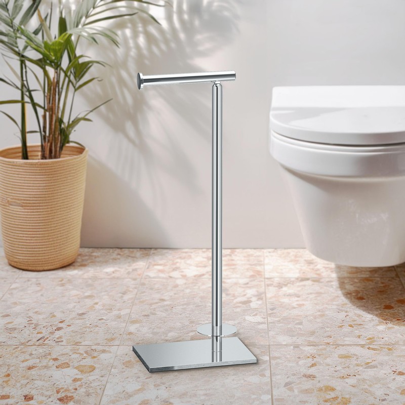 Gatco 1443C Modern Square Base Toilet Paper Holder Stand with