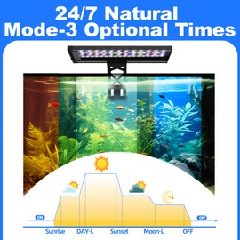SEAOURA Clip On Aquarium Light for Plants-24/7 Cycle Fish Tank Light with Timer, Full Spectrum+7 Colors Mode, Auto On/Off, Adjustable Brightness and Height, 20W (12inch for 12-20 inch Tank)