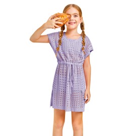 Haloumoning - Traje de baño largo de playa de ganchillo para niñas, de 5 a 14 años, Púrpura, 7-8 Años