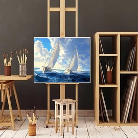 Natuyalo Paint by Numbers for Adults Beginner, Sailboat Acrylic Easy Paint by Numbers Kits Ocean Landscape Craft Kits for Adults Suitable for Home Wall Decoration Flameless 16x20 Inch