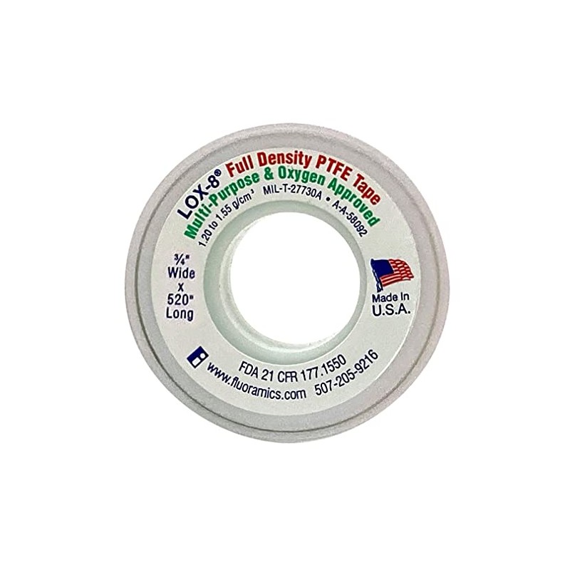 Fluoramics' LOX-8 Full Density PTFE Tape 3/4" Wide x 520"