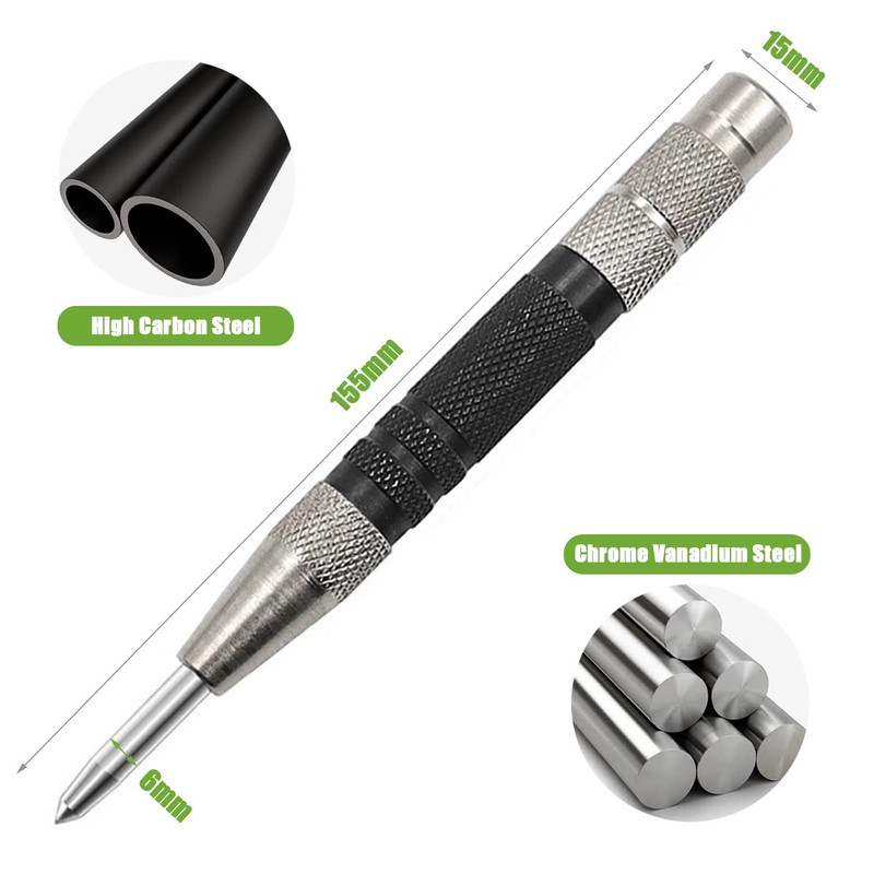 Bestgle Automatic Center Punch, Heavy Duty Steel Spring Locator Hole