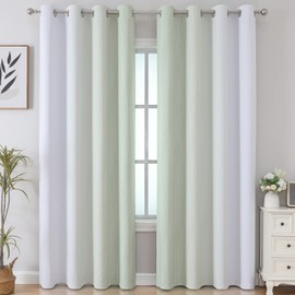 Estelar Textiler Sage Green and Greyish White Gradient Blackout Curtains for Bedroom, Thermal Insulated Ombre Blackout Drapes, Room Darkening Energy Saving Curtains for Living Room,52Wx84L,2 Panels