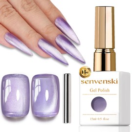 senvenski Jelly Glass Cat Eye Gel Nail Polish with Magnet 15ML Magnetic 3D Galaxy Holographic Glitter Translucent Sheer Color Gel Polish Salon Home DIY (Purple, 0.5fl oz)