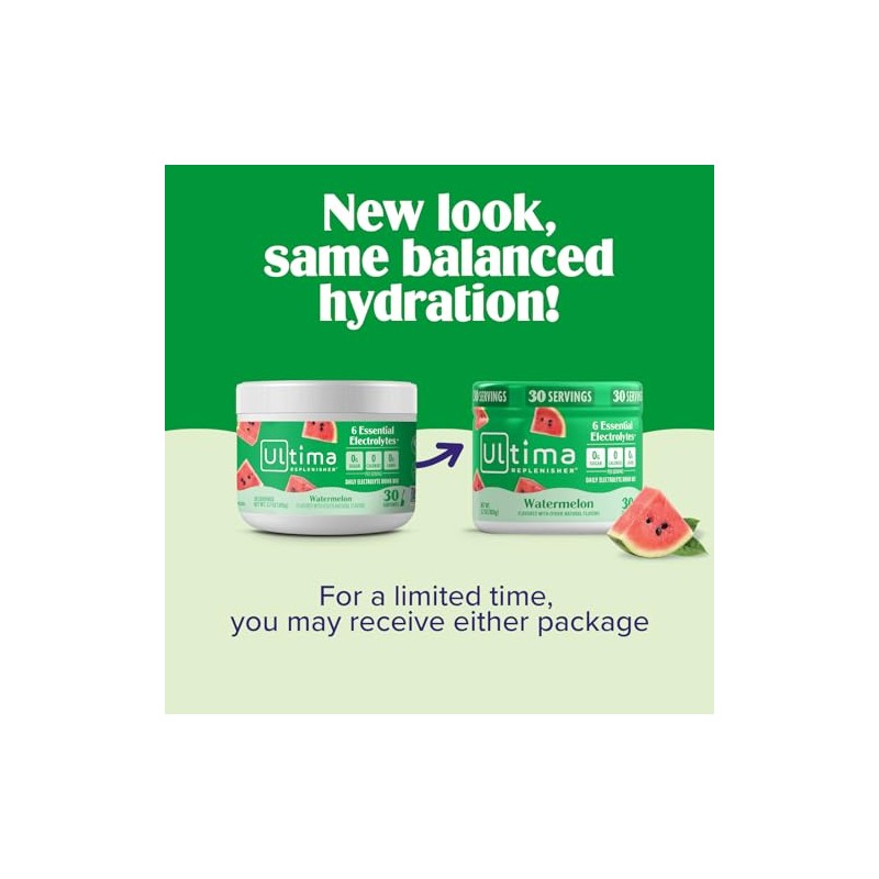 Ultima Replenisher Electrolyte Hydration Powder Watermelon Serving Canister Sugar Free