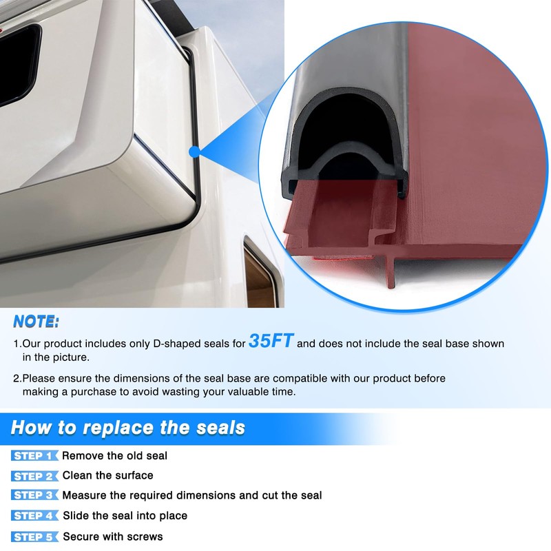 Maypott 35FT RV Slide-Out Seal D-Shaped Black Weather Stripping for
