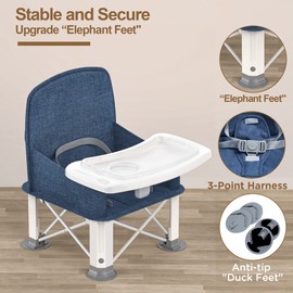 Baby Travel Booster Seat with Double Tray, BabyBond Upgraded Toddler Portable Baby Chair, Booster Seat for Dining Table, Stable and Foldable Booster Baby Chair for Indoor/Outdoor use (Cyan)