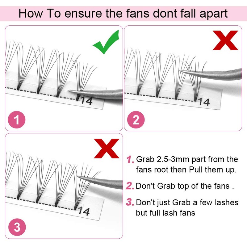Ready-to-Use Fan Eyelash Extensions, 7D-D-0.07-Mix, Short Stem Volume Eyelashes, 0.07
