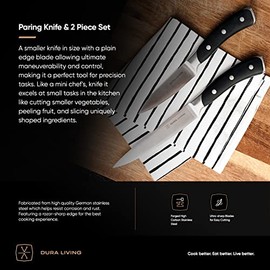 Dura Living Paring Knife - 3.5 Inch Elite Series Kitchen Knife, Ultra Sharp Forged High Carbon German Stainless Steel Blade With Ergonomic Handle, Multi-Purpose Small Kitchen Knife, Black