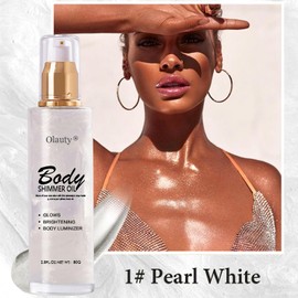 TITIMORE Body Highlighter Oil Body Luminiser Shimmer Oil Liquid Glitter Cream Body Glitter Oil Highlighter Body Liquid Body Glow Shimmer Makeup for Face Body Leg 80 ml (#01 Pearl White)