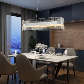 Modern Crystal Chandelier, Contemporary Chandelier Light Fixture Dimmable Rectangular K9 Crystal Raindrop Crystal Pendant Ceiling Lighting Fixture for Kitchen Island,Dining Living Room(L35.4" )