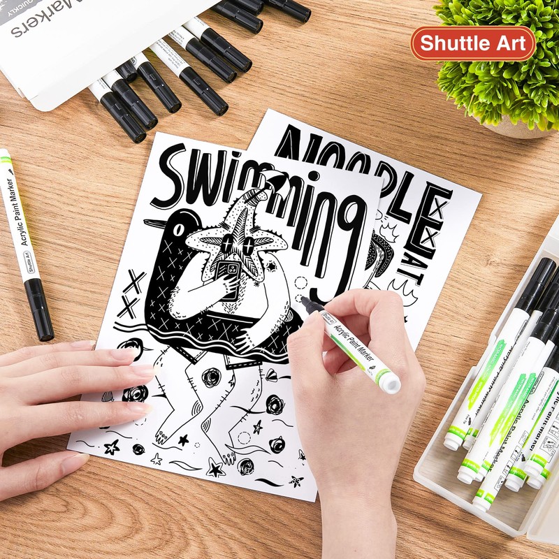 Shuttle Art Black Paint Pens, 20 Pack Fine Tip Acrylic