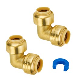 SUNGATOR 1/2 Inch 90 Degree Elbow, Push Pex Elbow 1/2 Inch, No Lead Brass Push-to-Connect Plumbing Fittings for PEX Pipe, Copper, CPVC, with 1 Disconnect Clip, Pack of 2