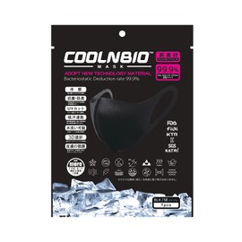 COOLNBIO MASK Contact Cooling Mask, Black, Medium, Set of 1 x 2 Bags, Summer Mask, Ear Painless, Cool, Quick Drying, Antibacterial, Odor Resistant
