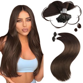 Moresoo Brown Hair Extensions U Tip Dark Brown Hot Fusion Remy Human Hair Extensions Straight Keratin Hair Extensions Human Hair 16in 50g/50s