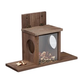 Relaxdays 1 x Wooden Squirrel Feeder, 2 Entrances & Seating Platforms, Hanging Squirrel Feeder, Brown