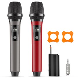 HWWR Wireless Microphones, Professional Dual Karaoke Microphones, Wireless Dynamic Microphone System Set with Rechargeable Receiver for Home Party, Speech, Wedding, Church, PA System