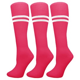 Winterlace Kids Soccer Socks, 3 Pairs for Boys Girls, Youth Knee High Athletic Sports Football Gym School Pack Children (as1, alpha, m, regular, Pink)