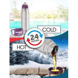 Milton Thermosteel Glassy 750, Double Walled Vacuum Insulated 750 ml | 25 oz | 24 Hours Hot and Cold Water Bottle with Drinking Cup Lid and Cover, Stainless Steel, BPA Free, Leak Proof | Grey