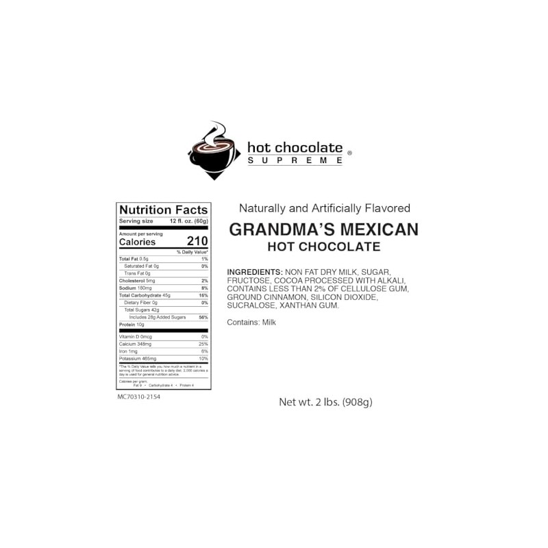 Hot Chocolate Supreme 2 lb bag Grandma's Mexican Instant Hot