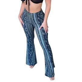 DLAYBGFA Flare Leggings Yoga Pants Women High Waisted Boho Flare Palazzo Pants Stretch Wide Leg Bell Bottom Yoga Leggings(Dark Blue,XL)