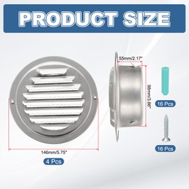 PATIKIL 4 Inch Round Air Vents, 4 Pcs Outlet Vents Cover Bulk Cover 304 Stainless Steel Louver Grille Cover Ducting Air Ventilation Wall Vent Cover for Ceiling Mount Bathroom Vent, Silver