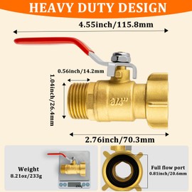 Vtenyeo Garden Hose Shut Off Valve, Full Flow Water Hose Shut-Off Valve, 3/4'' Heavy Duty Garden Hose Ball Valve, Solid Brass Ball Valve Adapter with 360 Degree Rotatable Swivel Joint