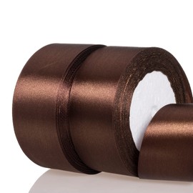ATRBB 1 1/2 Inch Dark Brown Satin Ribbon, 50 Yards Solid Fabric Ribbon for Gift Wrapping, Bouquets, Wedding and Home Decor, 25 Yards/roll x 2 Rolls