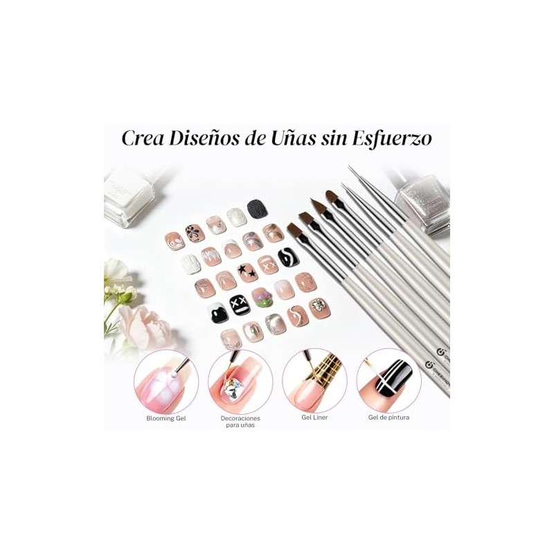 CHERIMOYA Kit 6 Pinceles Nail Art Perla Blanca