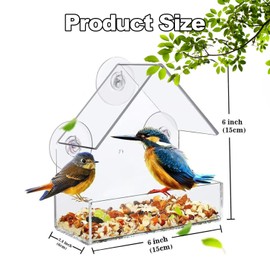 Window Bird Feeder - Acrylic Clear Bird Feeder Box - Easy to Install and Clean - Perfect for Bird Watching - Attracts Wild Birds to Your Garden