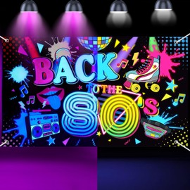 Breling Back to The 80's Backdrop Banner Retro Neon 80s Glow in The Dark Party Decorations Hanging Hip Hop Wall Decor for Background Photography Birthday Supplies, 71 x 43 Inch