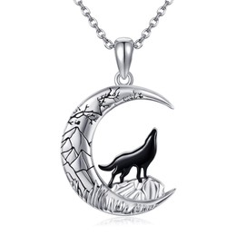 ONEFINITY Wolf Moon Necklace 925 Sterling Silver Wolf Pendant Wolf Jewellery Gift For For Men Women