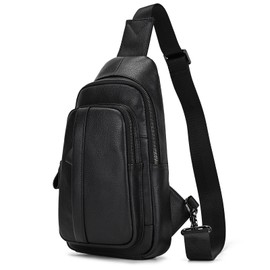LUUFAN Fashion Pure Genuine Leather Sling Bag for Men Everyday Cross Body Chest Shoulder Messenger Bag Multipurpose Business Casual Outdoor Bag, 9337H-Black