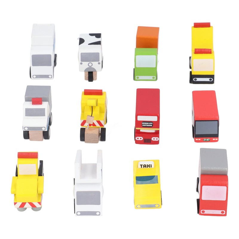 12pcs Wooden Mini Trucks Forward Backward Promote Cognitive Kids Educational