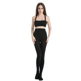 MANZI Women's Black Fleece Super Opaque Tights Warm Thermal Tights for Winter 2 Pack M