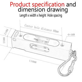 The Yan He Metal High-Precision Adjustable Level, Silver Green, Strip Level, Magnetic, 30cm Ruler with Positioning Holes