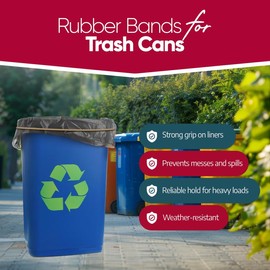 Rubber Bands 55 Gallon Trash Cans - Garbage Bag Holder - Heavy Duty - Pack of 6
