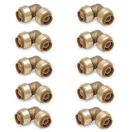 3/4 Inch Push To Connect Fitting 90 Degree Elbow Connector for PEX, Copper, CPVC Pipe, Brass Plumbing Fitting with Stiffener, No Lead 10 in Pack