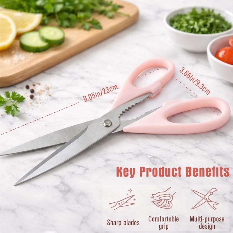 Mnvhoky 2-Pack Pink Kitchen Scissors, Heavy-Duty All-Purpose Meat Shears, Stainless