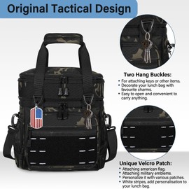 Lunch Box Cooler Bag - Insulated Tactical Lunchbox for Men - Large Lunch Pail or Adults Work Outdoor Shifts Trips Black Camo 16L