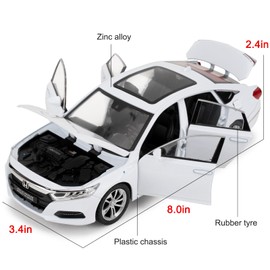 WAKAKAC Toy Car Compatible for 1:24 Honda Accord Car Model, Pull Back Diecast Toy with Sounds＆Lights for Kids Boys Girls and Adults, Gift White