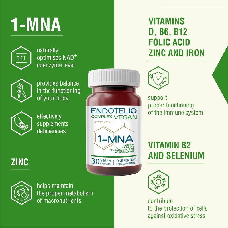 Endotelio 1-MNA Vegan Complex, Anti Ageing Optimising NAD+, Vitamins and