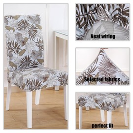 HZDHCLH Chair Covers Set of 4/6 Stretch Modern Chair Slipcovers for Dining Room Kitchen Wedding Party Washable Chair Protector(4pcs,Brown foliage plants)