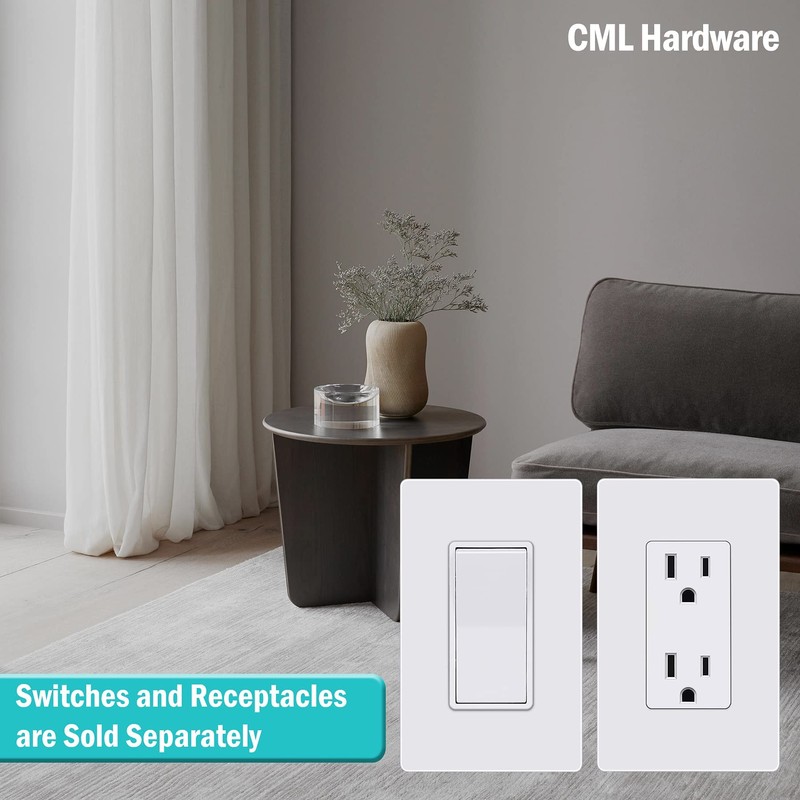 CML Decorator Screwless Wall Plate, 1-Gang Receptacle Outlet Cover, 8
